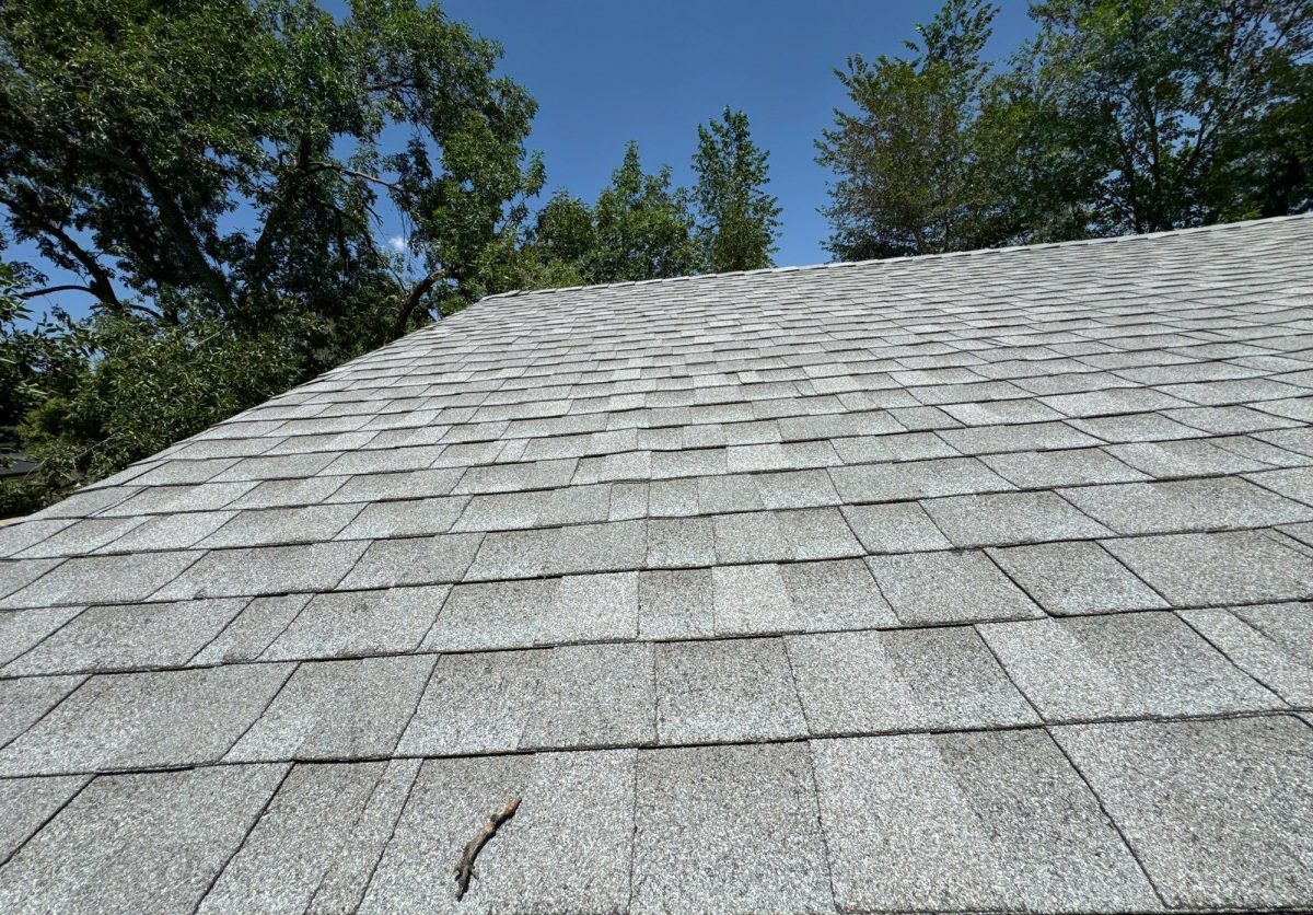 Existing asphalt shingle roof during a roof inspection in Lakewood, Colorado.