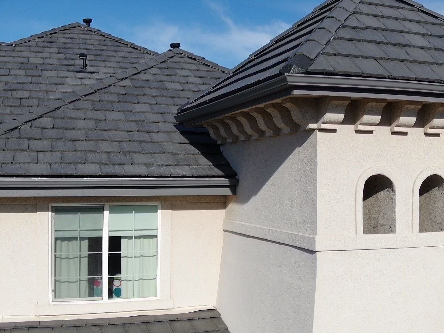 Saxony Slate concrete tile roof with turret in Aurora, CO