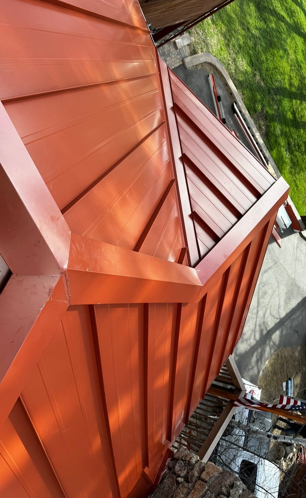 Standing seam metal roof hip detail in Indian Hills, CO